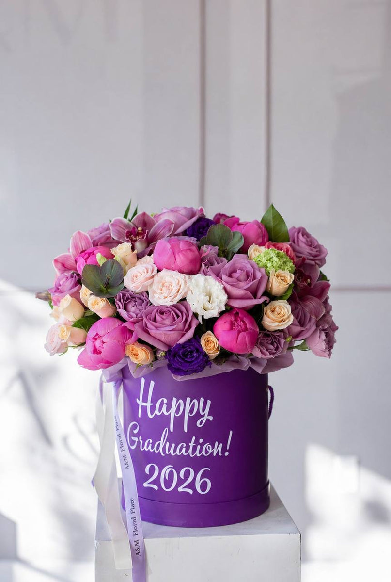 Flower box Graduation Purple – A&M Floral Place